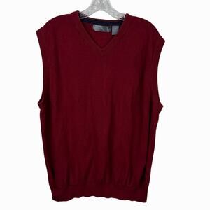 Oscar de la Renta Men's XL Red 100% Cotton V-Neck Knit Cardigan Sweater Vest